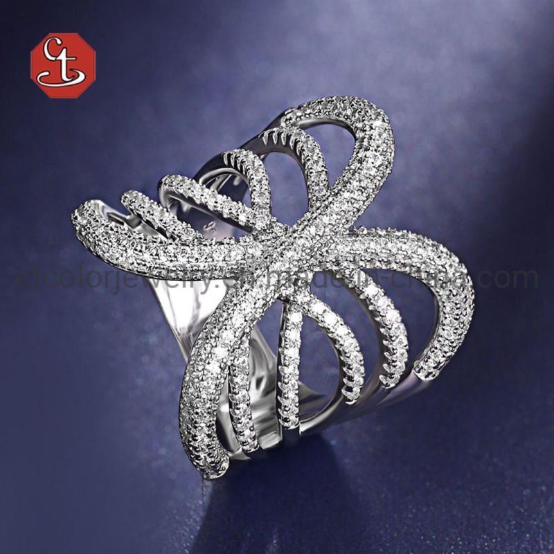 High-End Intertwine Silver Ring with Cubic Zircon Luxury Inlaid Rings for Women