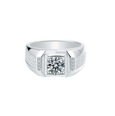 925 Sterling Silver Classic 1.0CT Moissanite Men&prime;s Ring D Color Round Cut Engagement Anniversary Ring for Men Birthday Gift