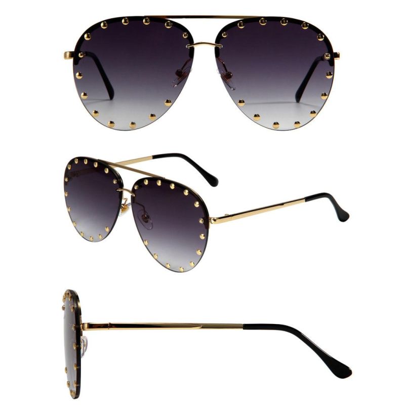 Stylish Fashion Rivet Design Metal Rimless Man Woman Sunglasses