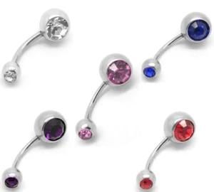 Mixed Silver Tone 316L Surgical Grade Stainless Steel Rhinestone Belly Button Navel Ring Bar 23x8mm (7/8&quot;x3/8&quot;) , Sold Per Packet of 10 (C00223)