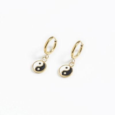 Manufacturer Custom High Quality Fashion jewellery Hot Selling Jewelry China Tai Chi Eight Diagrams Stainless Steel Gold Plated Earring