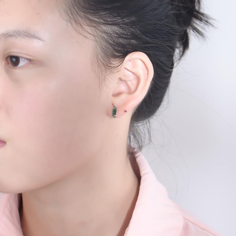Popular 925 Silver Plated Jewelry Women Gift Square Emerald CZ Stud Earrings