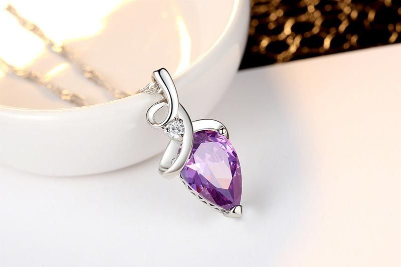 Fashion Drop Shaped Three Color Crystal Stone Zircon Pendant Necklace