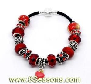 Mixed Handmade Snap Clasp Real Leather Love Heart Charm Bracelets Fit European Charm 20cm, Sold Per Packet of 6 (B10935)