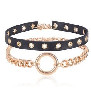 Ship From Sao Paulo Hip-Hop Metal Faux Leather Collar Fashion Necklaces Sexy O Circle Choker Necklace