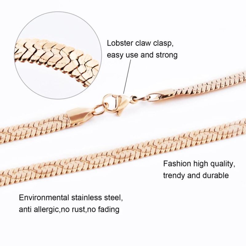 Stainless Steel Manufacturer New Fashion Herringbone Chain Necklace with Embossed Flower