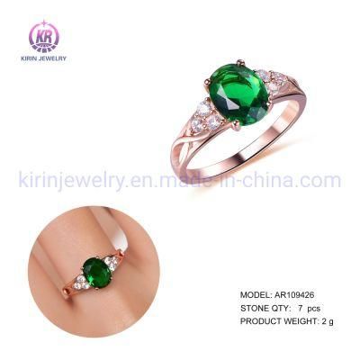 Anillo Fashion Design Rose Gold Diamond Engagement Wedding Rings Couple Engagement Moissanite Emerald Ring