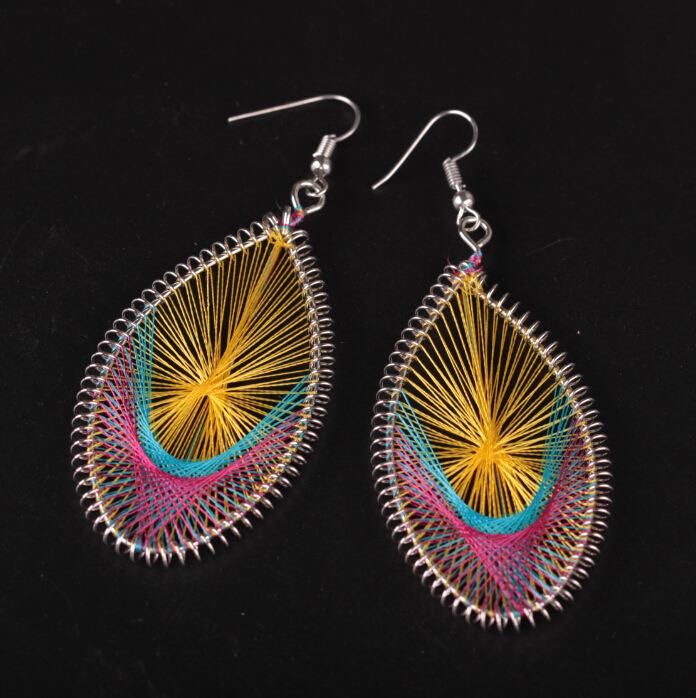 Peruvian Silk Thread Earrings, Ethnic Handmade Woven Hoop Dangle Earrings