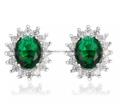 925 Sterling Silver Classic Round Green Earring for Women