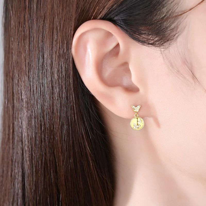 Design Gold Plated Shining Butterfly CZ S925 Silver Stud Earrings