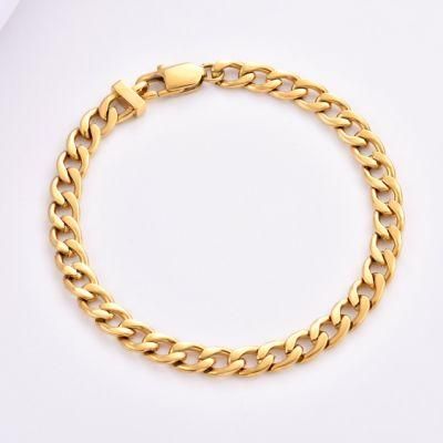 Fashion Jewelry 8inch 316L Stainless Steel 14K Gold Plated Figaro Chain Bracelet Jewellery