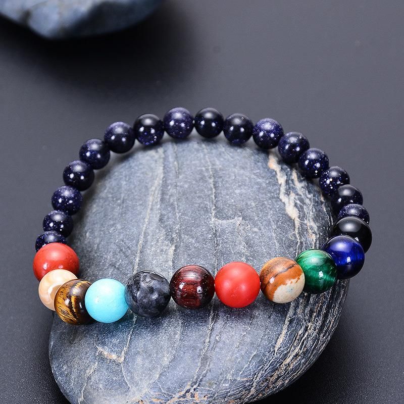 Solar System Eight Planets Stretch Line Bracelet Natural Blue Sand Stone Women′ S Accessories Wholesale Natural Stone Beaded Bracelets