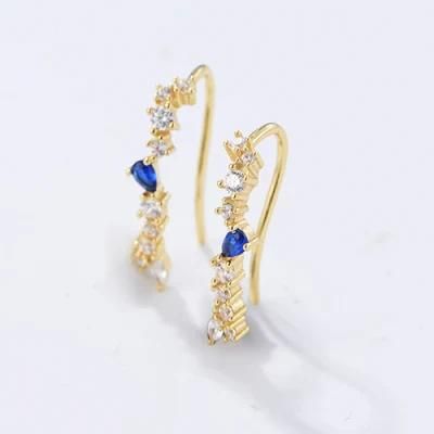 Handmade Factory Blue Pear CZ Crawler Climber Hoop Gold Plating Hypoallergenic Piercing Cuff Earring