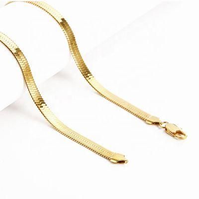 Fashion Accessories Jewelry 18K Gold Plated Herringbone Flat Snake Chain Bracelet Anklet Necklace