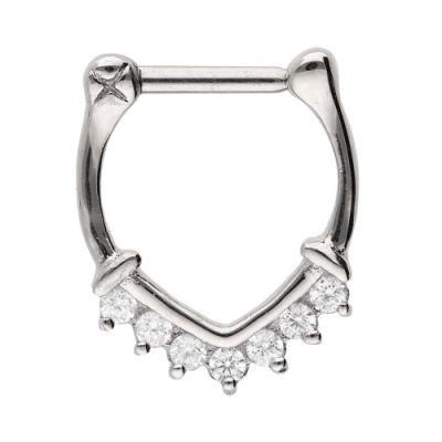 316L Surgical Steel Septum Clicker Nose Ring Body Piercing Jewelry 7crystals