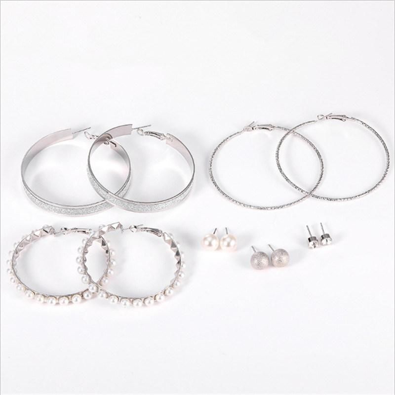 Manufacture Basic 6 Pairs Gold Plated Multiple Earrings Crystal Glass Sandblast Ccb Diamond Cut Wire Hoop Pearl Hoop Silver Glitter Paper Hoop Ears