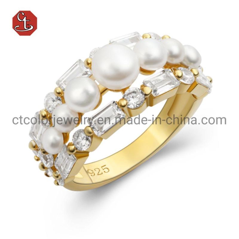 Special Big One Line CZ Ring Mat Wave 14K Gold Plating Gold Jewelry