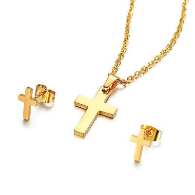 Simple Cross Jewelry Set for Necklace with Stud Earring