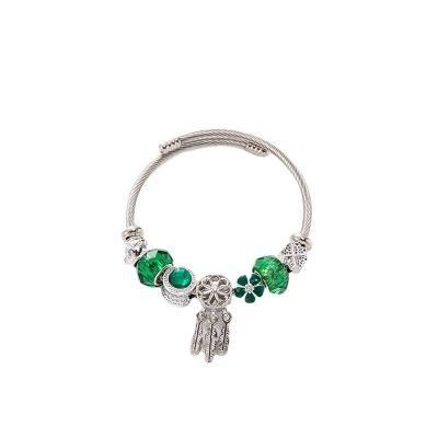 Fashion Jewelry DIY Crystal Clover Beaded Dreamcatcher Stainless Steel Bangle