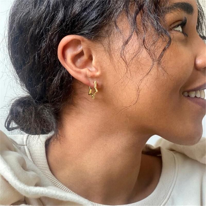 Fashion Accessories Classic Elegant Stainless Steel 18K Gold Plated Star Shape Hoop Earrings for Women Fashion Girls Party Jewelry