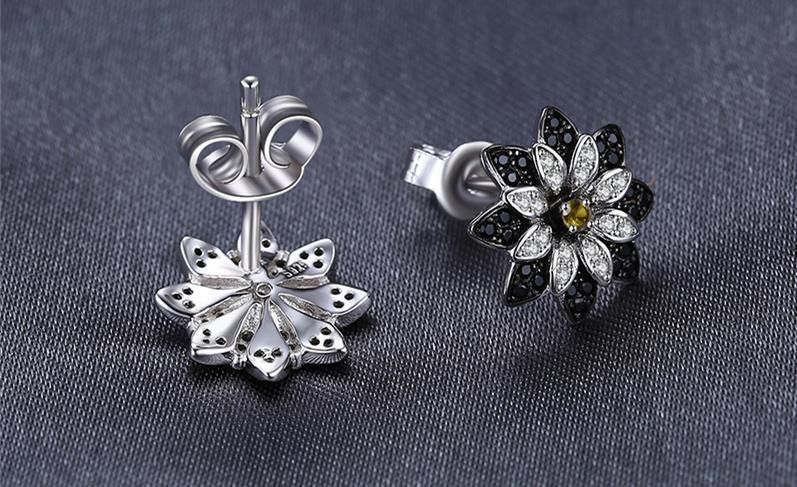 Flower Natural Smoky Quartz Stud Earrings 925 Sterling Silver Women Trendy Charm