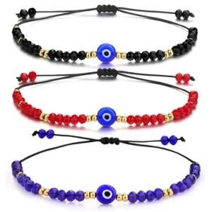 Handmade Braided Evil Blue Eye Strands Bracelet Stainless Steel Crystal Beads Bracelets