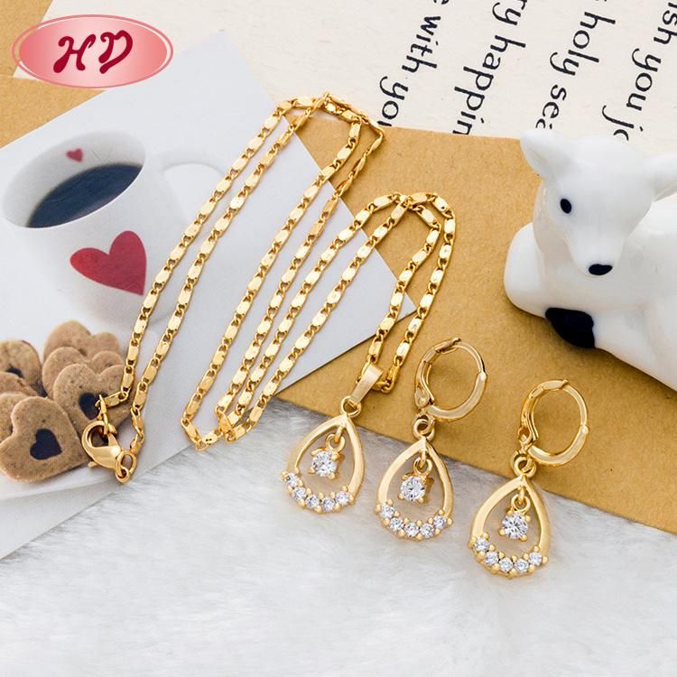 2020 Dubai New Fashion Design Jewelry Zircon 18K 14K Gold Plated Filled Necklace Earrings Jewelry Set Wholesale