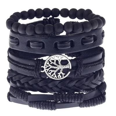 5 Piece Leather Cuff Bracelet for Men and Women Punk Rock Braided Bracelet Via Brown Black Wristband Handmade Jewelry