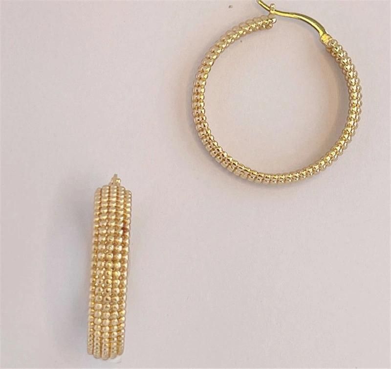 Heavy Metal 5 Rows Design Dots Texture Big Hoop Earring in 18K Gold Plated Fashion Jewelry for Female