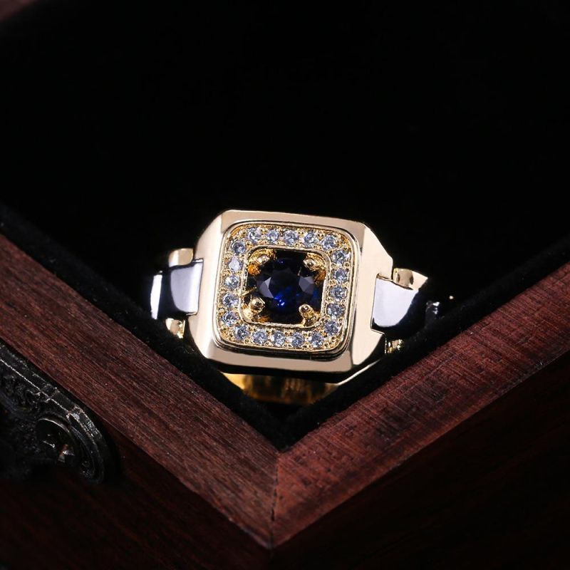 Men′s Square Blue Created Sapphires Engagement Ring Gold Filled Jewelry Men Wedding Rings