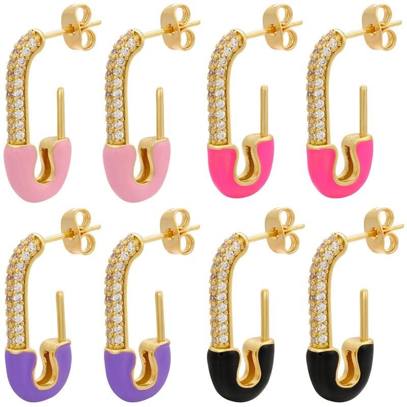 2022 Best Selling 18K Gold Plated Bling Rhinestone Crystal Paperclip Hoop Earrings Drop Oil Geometric Stud Earring