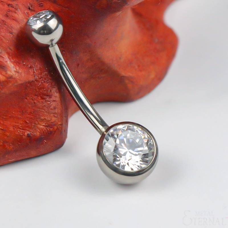 Eternal Metal ASTM F136 Titanium Internally Threaded Belly Button Ring with One CZ Jewelry Piercing