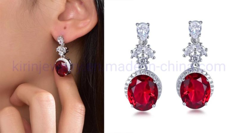 Wedding Earrings with Ruby Zircon Micro Pave 5A CZ High MOQ Drop Earring Wedding Bridal Wedding Earring