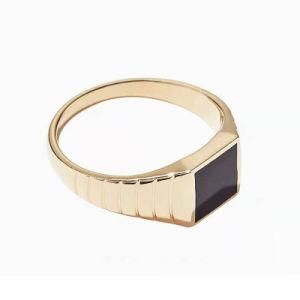 Wholesale Customized Logo Name Women Finger Jewelry 18K Gold Plated Stainless Steel Black Enamel Signet Rings