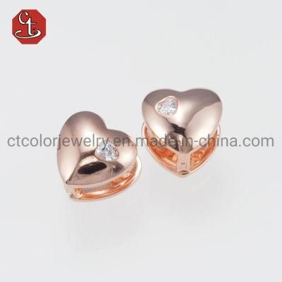 Charming Love Heart Rose Gold 925 Sterling Silver Cubic Zirconia Mini Earrings Ear Studs Heart Design for Girls