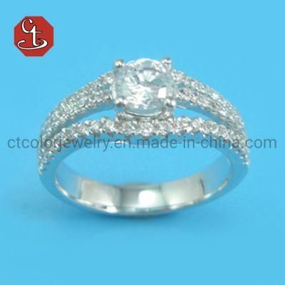 Bridal Silver Ring with Round Brilliant Cubic Zircon Prong Setting Anniversary Engagement Wedding Rings for Women