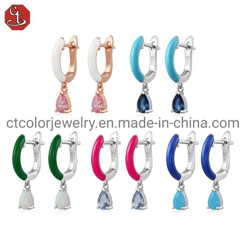 925 Silver or Brass Fashion Jewelry Handmade Drop Natural Blue Sky Color Stone Enamel Earring