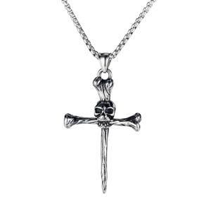 Stainless Steel Skull Cross Pendant Necklace