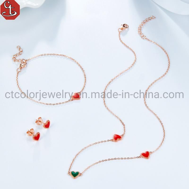 New Fashion Creative Retro Love 925 silver Enamel Jewelry Set