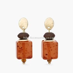 Women Acrylic Beads Square Shape Drop Earrings Vintage Gold Plated Zinc Alloy Pendant Earrings Jewelry for Women Gift