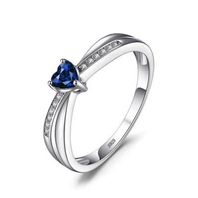 Wedding Jewelry Synthetic Created Sapphire Heart Ring Sterling Silver Jewelry Wholesale