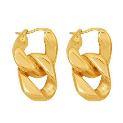 Irregular Geometric Double Ring Titanium Steel Plated 18K Gold Earring