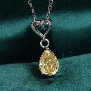 100% 925 Silver Yellow Zirconium Pear Shape Necklace Fashion Jewelry Factory Wholesale