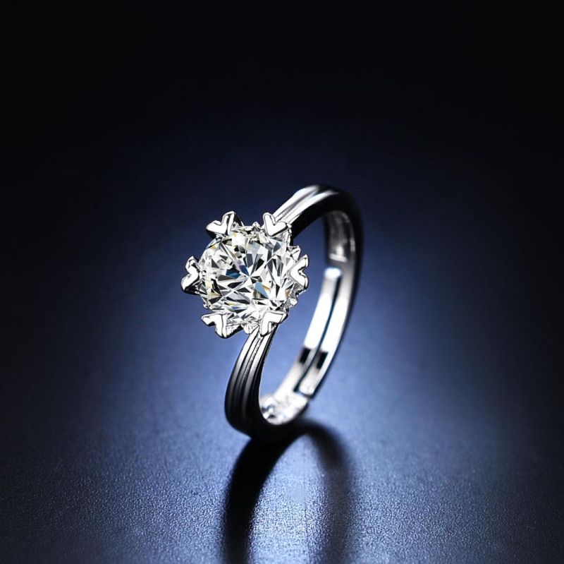 Adjustable Ring Female Six Claw One Carat Imitation Mossangstone Ring