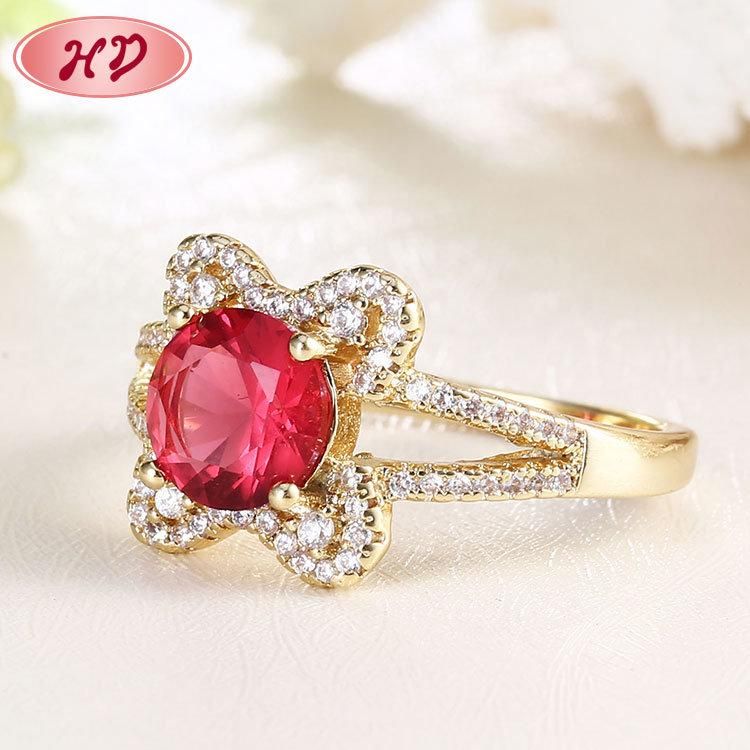 Fashion Jewelry for Girlfriend 18K Gold Plated Ruby Ring with Zircon