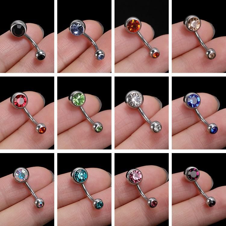 Wholesale Titanium Steel Buckle Double Headed Zircon Belly Button Ring Color Round Fake Umbilical Puncture Fashion Navel Ring Body Piercing Jewelry