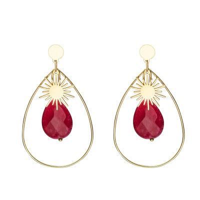 2021 New Style Stainless Steel Jewelry Water Drop with Natural Stones Earrings