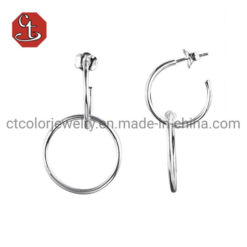 Fashion Jewelry Big Round 925 Sterling Silver Earrings Metal Earring with Micro Setting