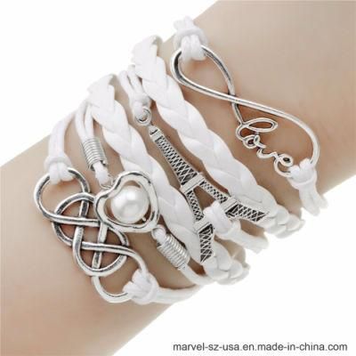 Fashion Women Jewelry Eiffel Tower Geometric Charm Bracelets Leather Bracelet
