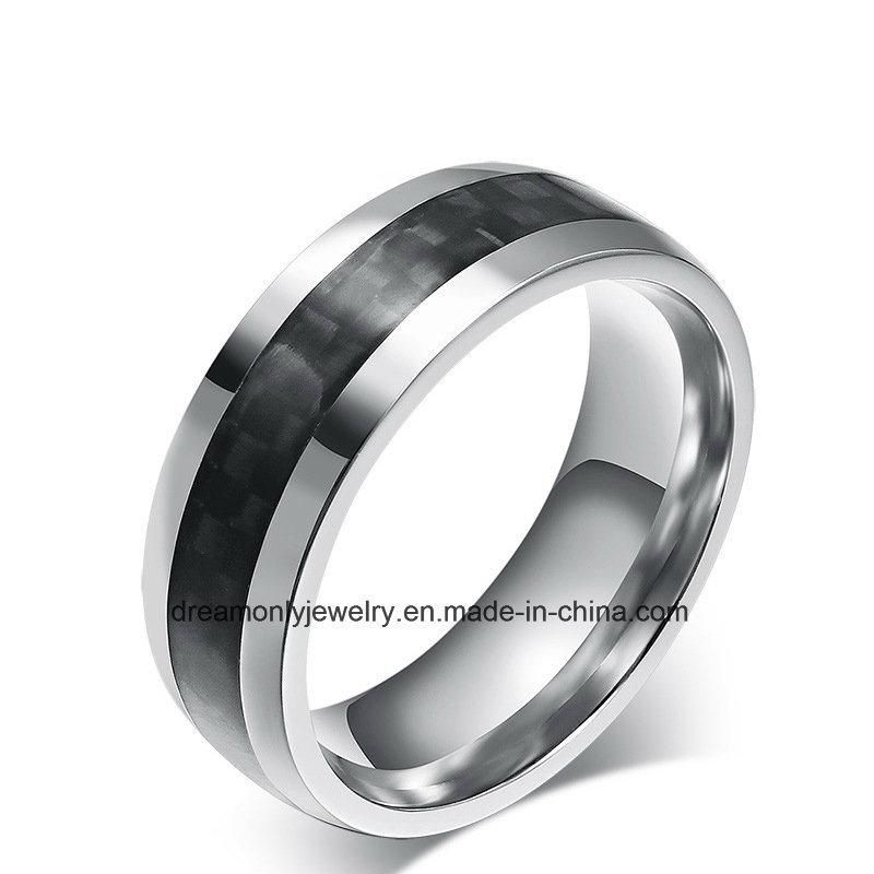 Custom New Fashion Men′s Ring Steel Ring Carbon Fiber Inlay